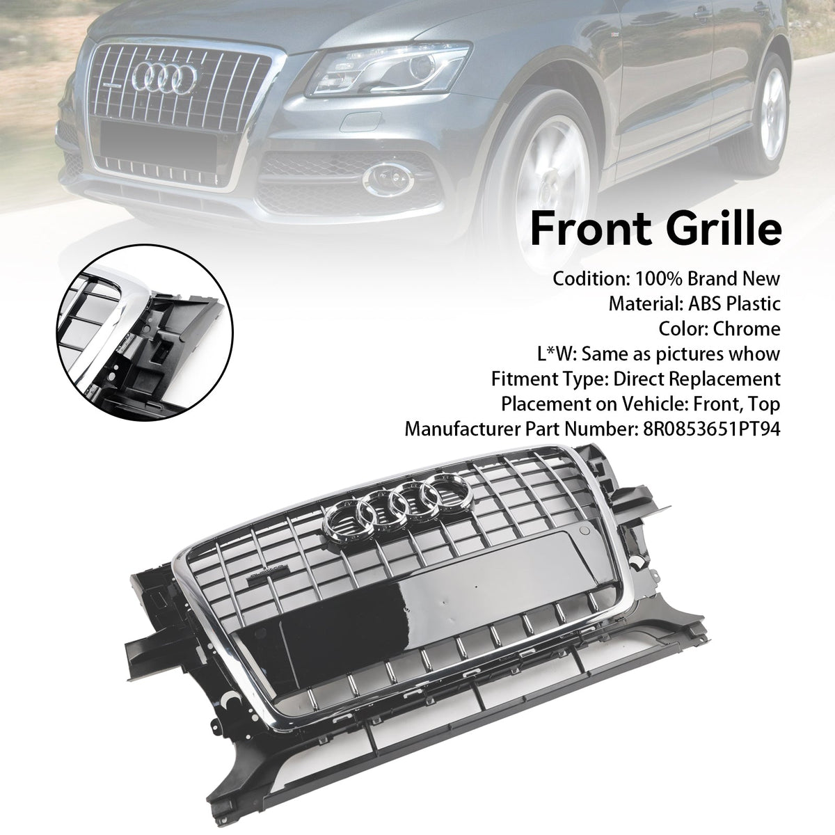 2009-2012 Audi Q5 SQ5 Chrome Front Bumper Grill Grille