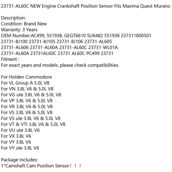 Crankshaft Position Sensor Fit 23731-Al60C Nissan 350Z Altima Maxima Murano Generic