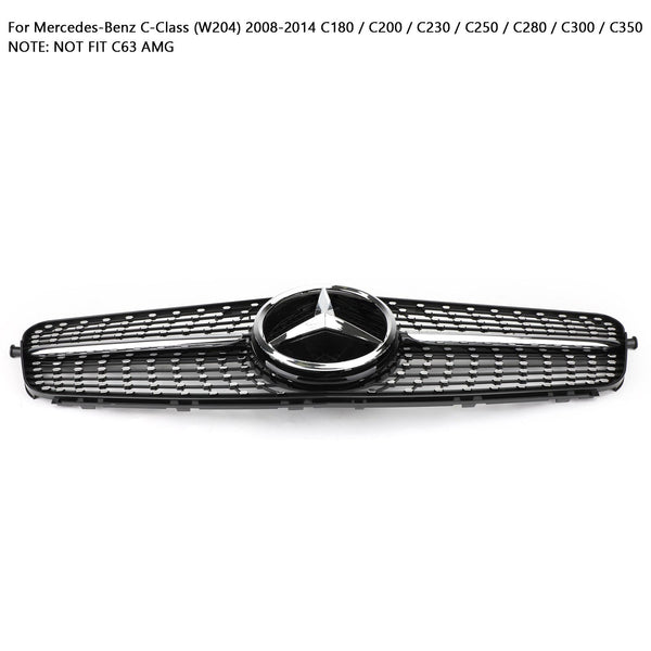 2008-2014 Benz W204 C200 C300 Diamond Black Chrome Front Grille Grill Generic