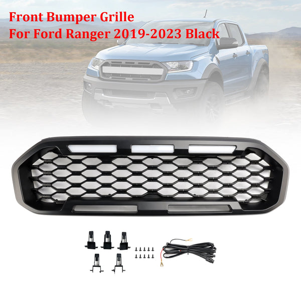 2019-2023 Ford Ranger T8 Front Bumper Grill Grille Black W/LED Light Generic