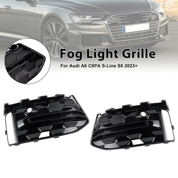 2PCS Front Bumper Fog Light Grille Trim Fit Audi A6L C8PA 2023+ Black