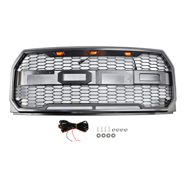 ABS Front Bumper Grill Grille Fit Ford F150 2015-2017 Raptor Style W/ LED