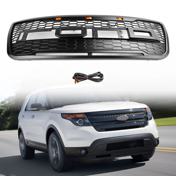 Vorderer oberer Stoßstangengrill, passend für Ford Explorer 2012–2015, mit grauen Lichtern