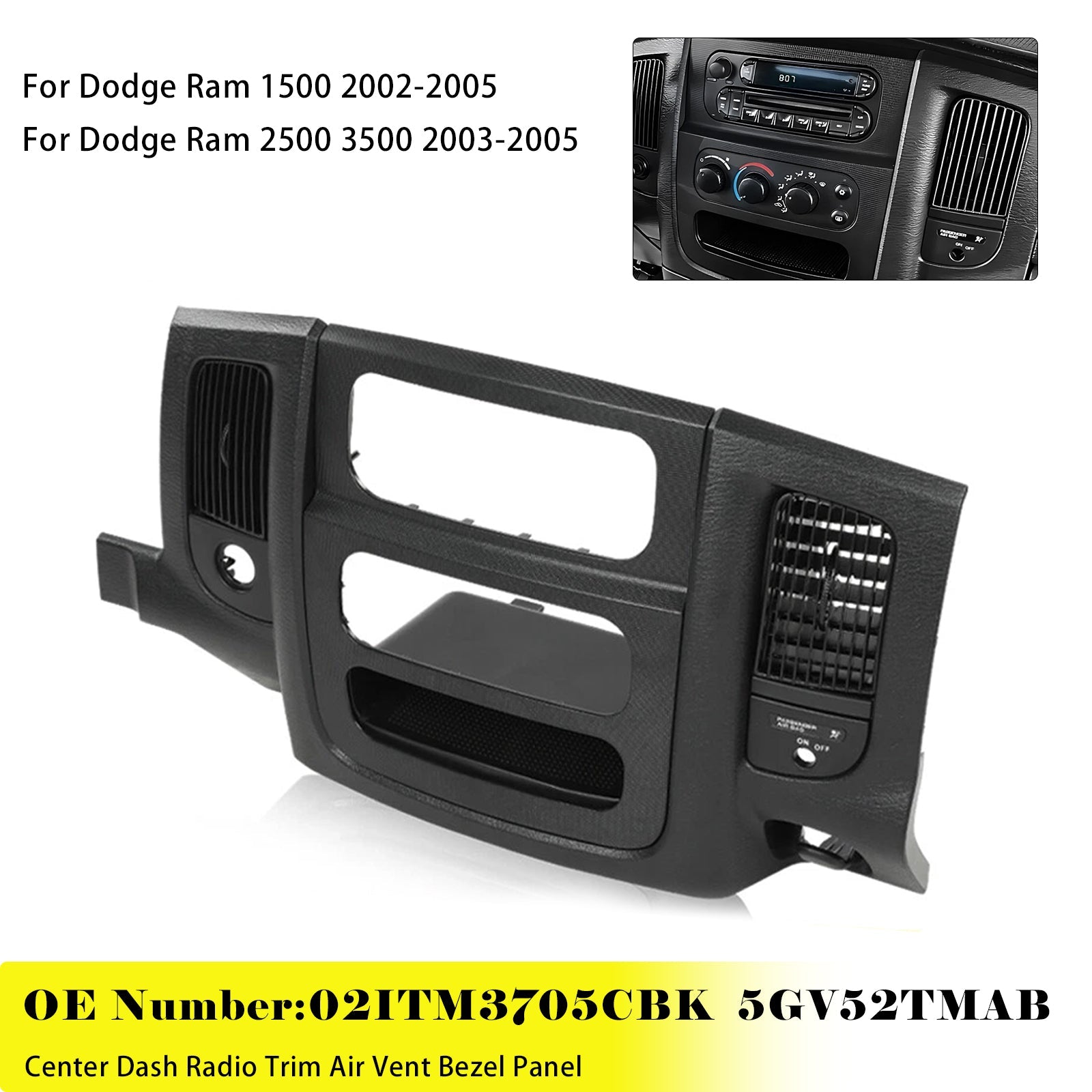 Center Dash Radio Trim Air Vent Bezel Panel Black Fit For Dodge Ram 2002-2005