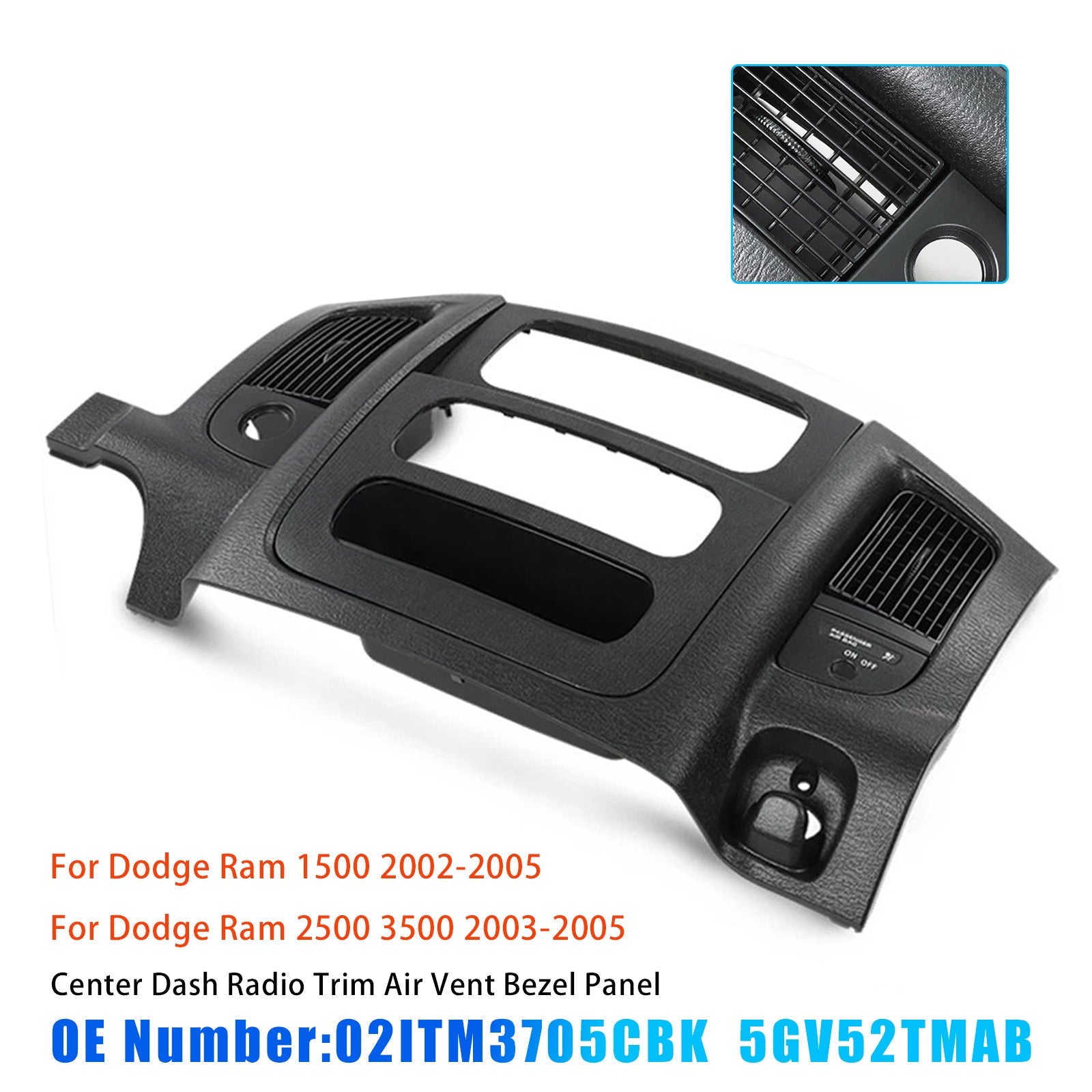 Center Dash Radio Trim Air Vent Bezel Panel Black Fit For Dodge Ram 2002-2005