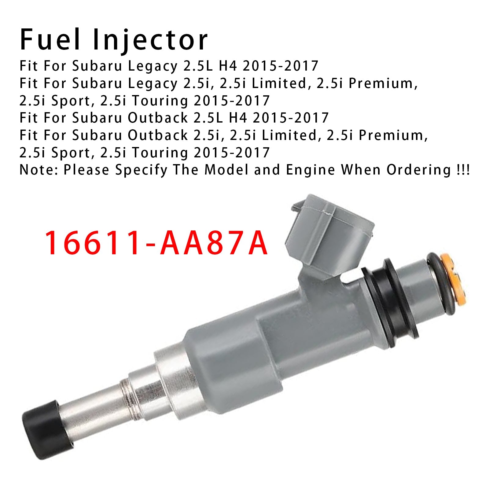 1 stk drivstoffinjektor for Subaru Legacy Outback 2,5L H4 2015-2017 16611-AA87A