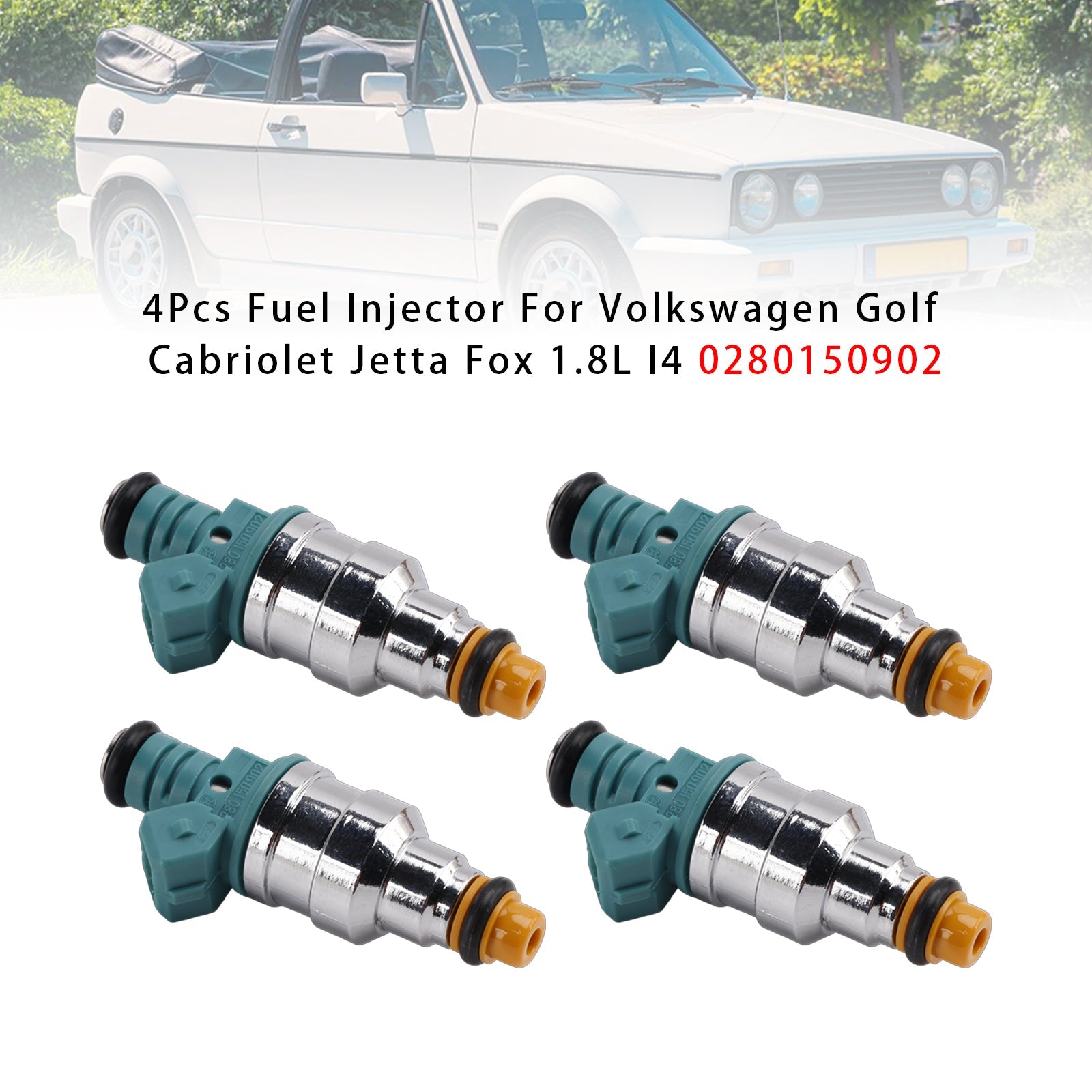 4 pezzi iniettore di carburante per Volkswagen Golf Cabriolet Jetta Fox 1.8L I4 0280150902