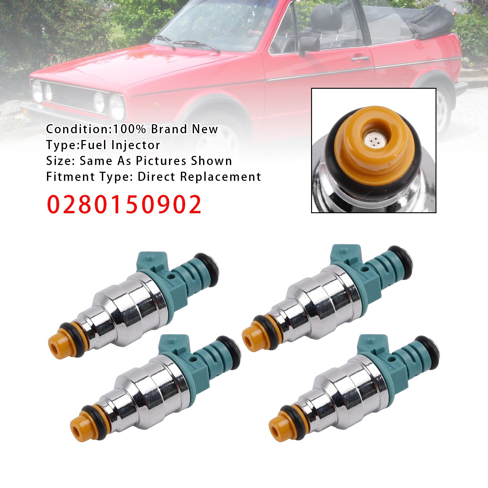 4 pezzi iniettore di carburante per Volkswagen Golf Cabriolet Jetta Fox 1.8L I4 0280150902