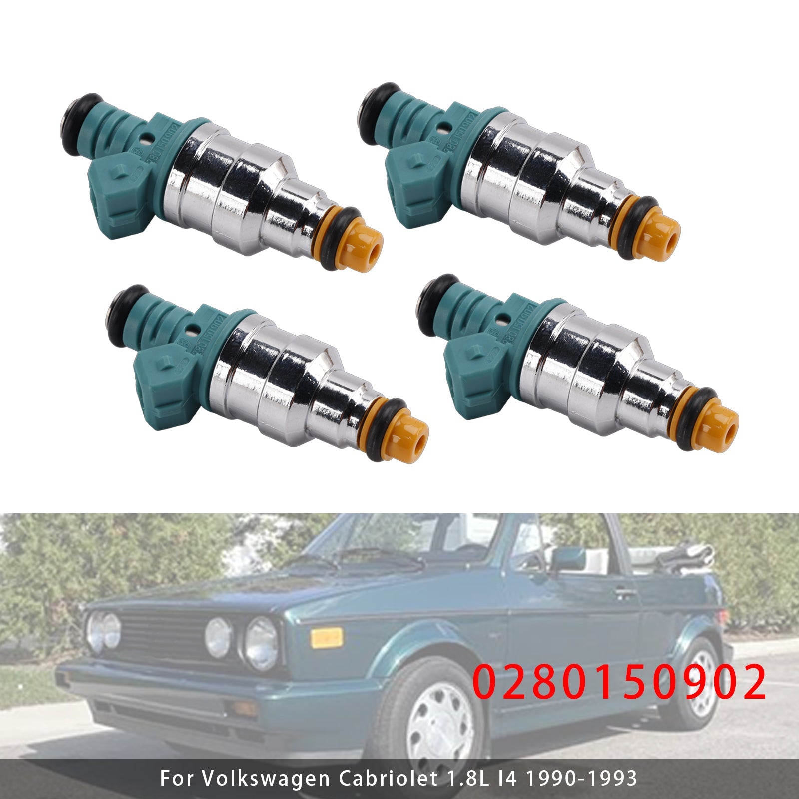 4 pezzi iniettore di carburante per Volkswagen Golf Cabriolet Jetta Fox 1.8L I4 0280150902