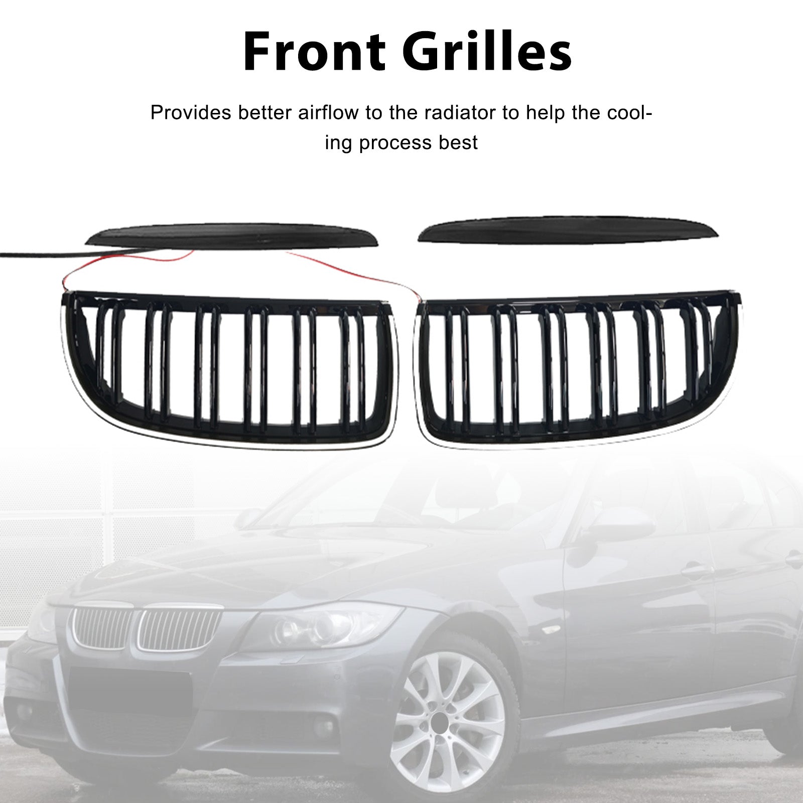 2004-2007 BMW E90 Sedan Wagon 320i foran nyre dobbel lamellgitter svart