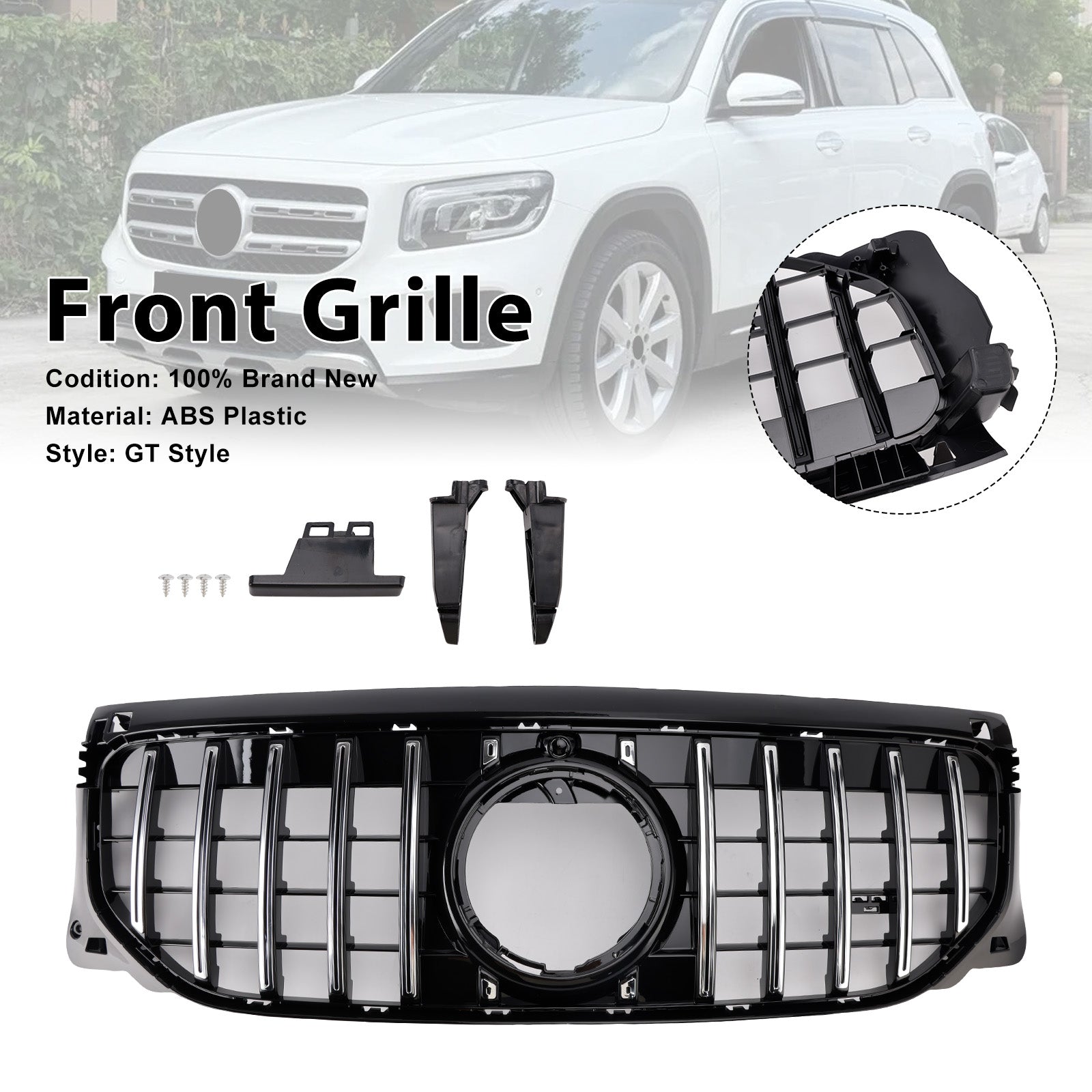 Grade dianteira cromada + preta para Mercedes Benz GLB X247 GLB200 GLB250 2024+