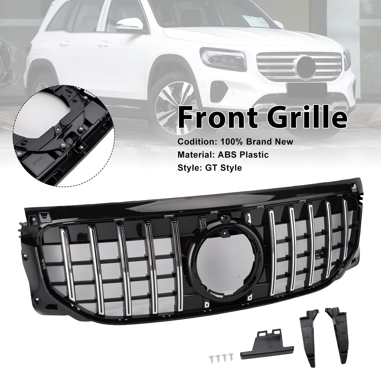 Grade dianteira cromada + preta para Mercedes Benz GLB X247 GLB200 GLB250 2024+