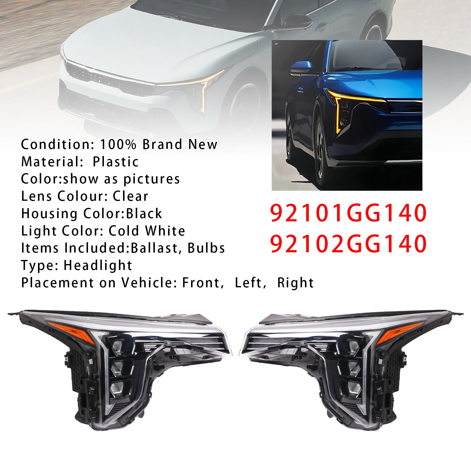 LED Vänster+Höger Strålkastare 92101GG140 92102GG140 För KIA K4 2024-2025