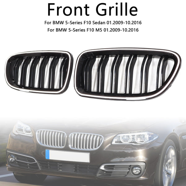 01.2009-10.2016 BMW 5-serie F10 nyrestøtfangergrill Grill glans sort 51137203649 51137203650 Generisk