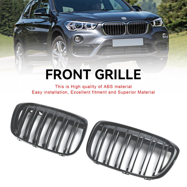 2016-2018 BMW X1 F48 F49 2PCS Gloss Black Front Kidney Grill Grille Genérico