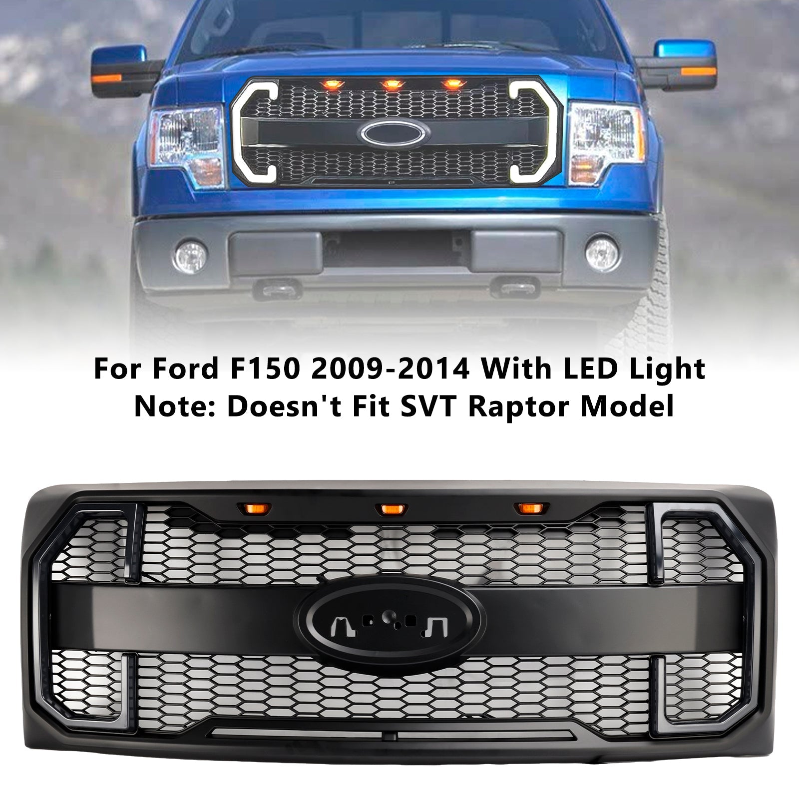 2009–2014 Ford F150 mattschwarzer Raptor-Stil Frontstoßstangengrill, generisch