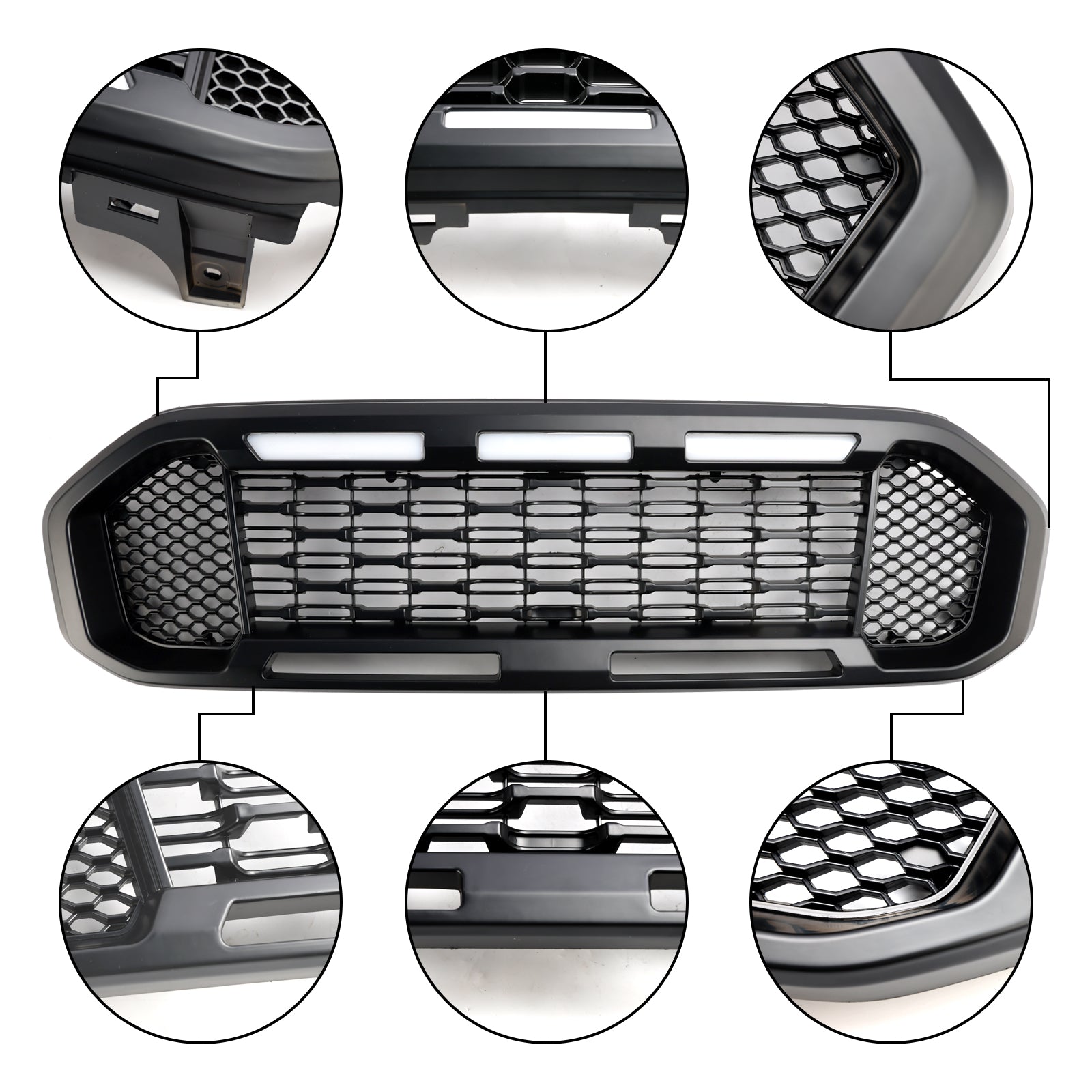 2019-2023 Ford Ranger Black Front Bumper Grille T8 W/LED Light