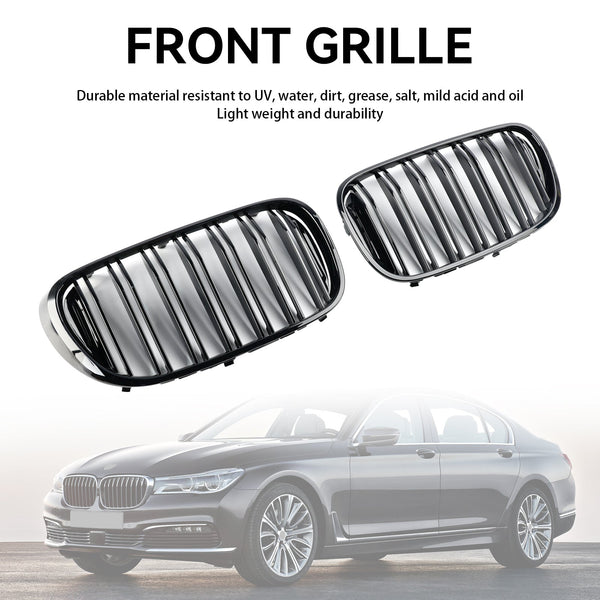 2015.07-2019.01 BMW 7 Series G11 Long-Wheel Base Pre-Facelift Black 2 Slat Front Kidney Grill Grille Generic