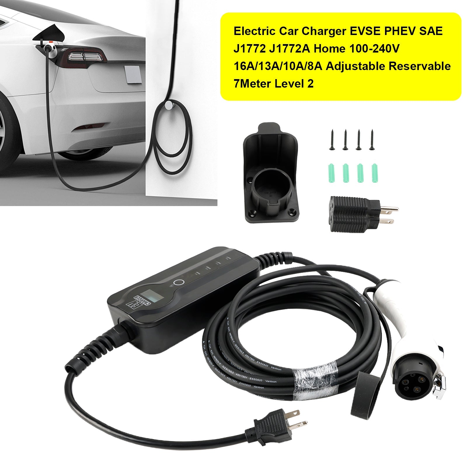 Elektroauto-Ladegerät EV J1772 J1772A Home 100-240V 16A Einstellbar 7Meter Level 2