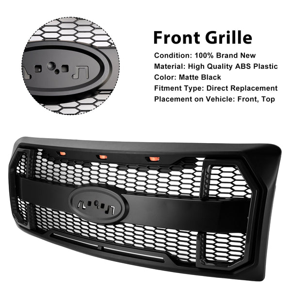 2009-2014 Ford F150 Matte Black Raptor Style Front Bumper Grille Grill Generic