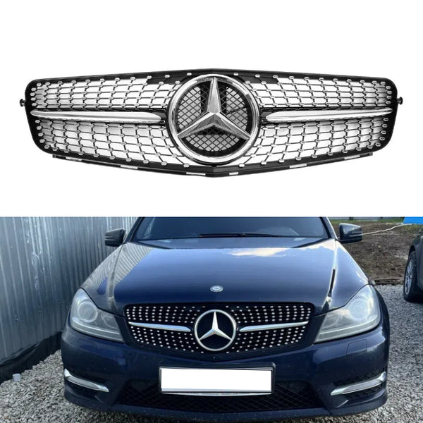 Benz W204 C-Class C300 C350 2008-2014 Diamond Front Bumper Grill W/ LED Logo