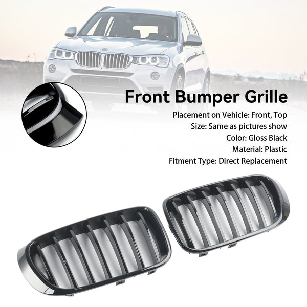 2014-2017 BMW X3 F25 Facelift Gloss Black Front Bumper Kidney Grill Grille Generic