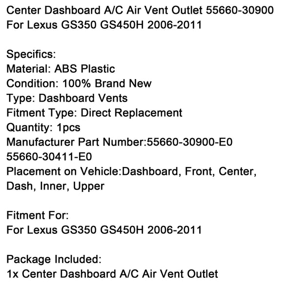 Zentrale Armaturenbrett-A/C-Entlüftungsöffnung 55660–30900 für Lexus GS350 GS450H 2006–2011