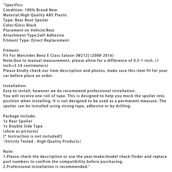 Glanset svart bakspoiler til Mercedes-Benz E-klasse W212 2008–2016