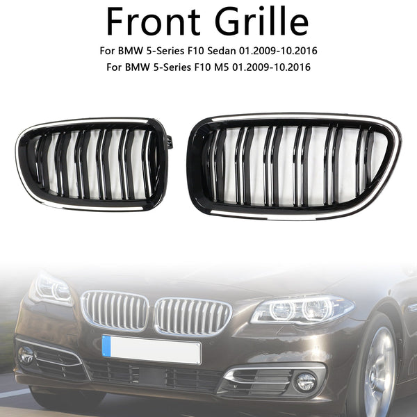 01.2009-10.2016 BMW 5-serie F10 Nyrestøtfangergrill Grill glans sort 51137203649 51137203650 Generisk