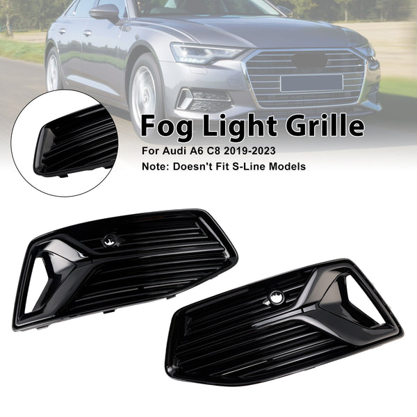 2PCS Front Bumper Fog Light Cover Grill Grille Fit Audi A6 C8 2019-2023