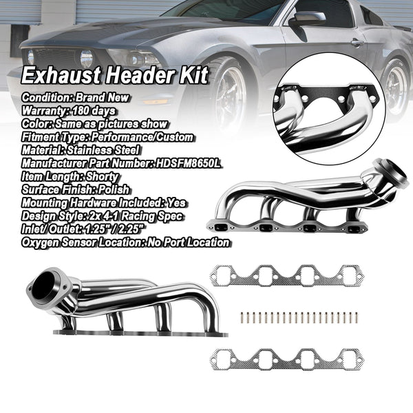 Collettore di testata da corsa in acciaio inossidabile Ford Mustang 5.0L 1990-1993 generico