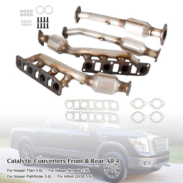 Nissan Titan 5.6L 2007-2015 Manifold Catalytic Converters Front & Rear All 4 16478 16479 16488 16489