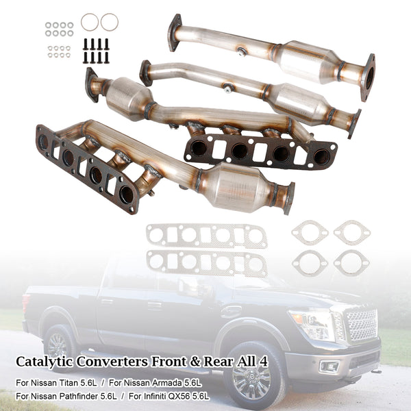 2004-2015 Nissan Titan 5.6L Manifold Catalytic Converters Front & Rear All 4 16478 16479 16488 16489 Generic
