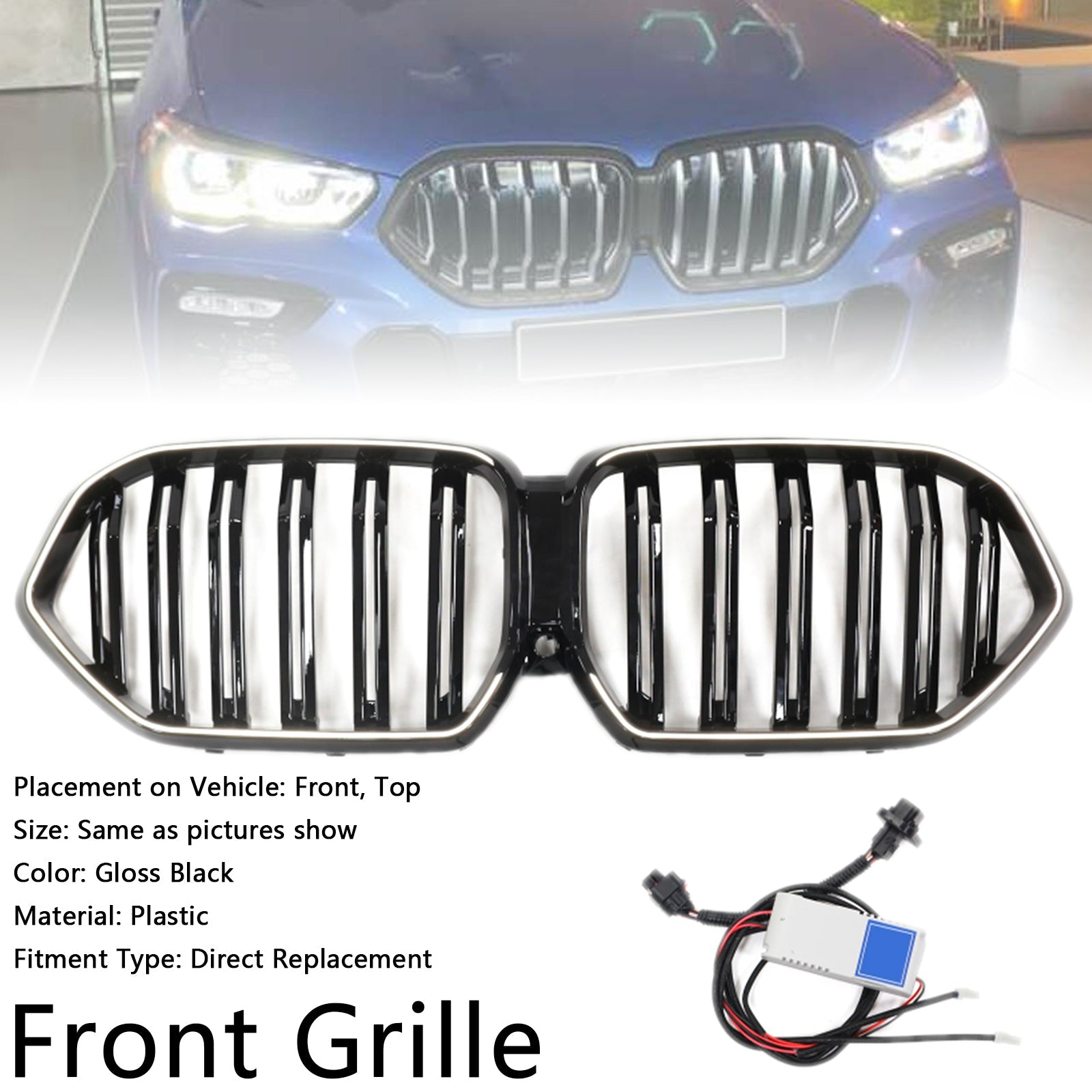 2020-2022 BMW X6 G06 M50i blank sort frontkofangergitter med kamerahul Generisk