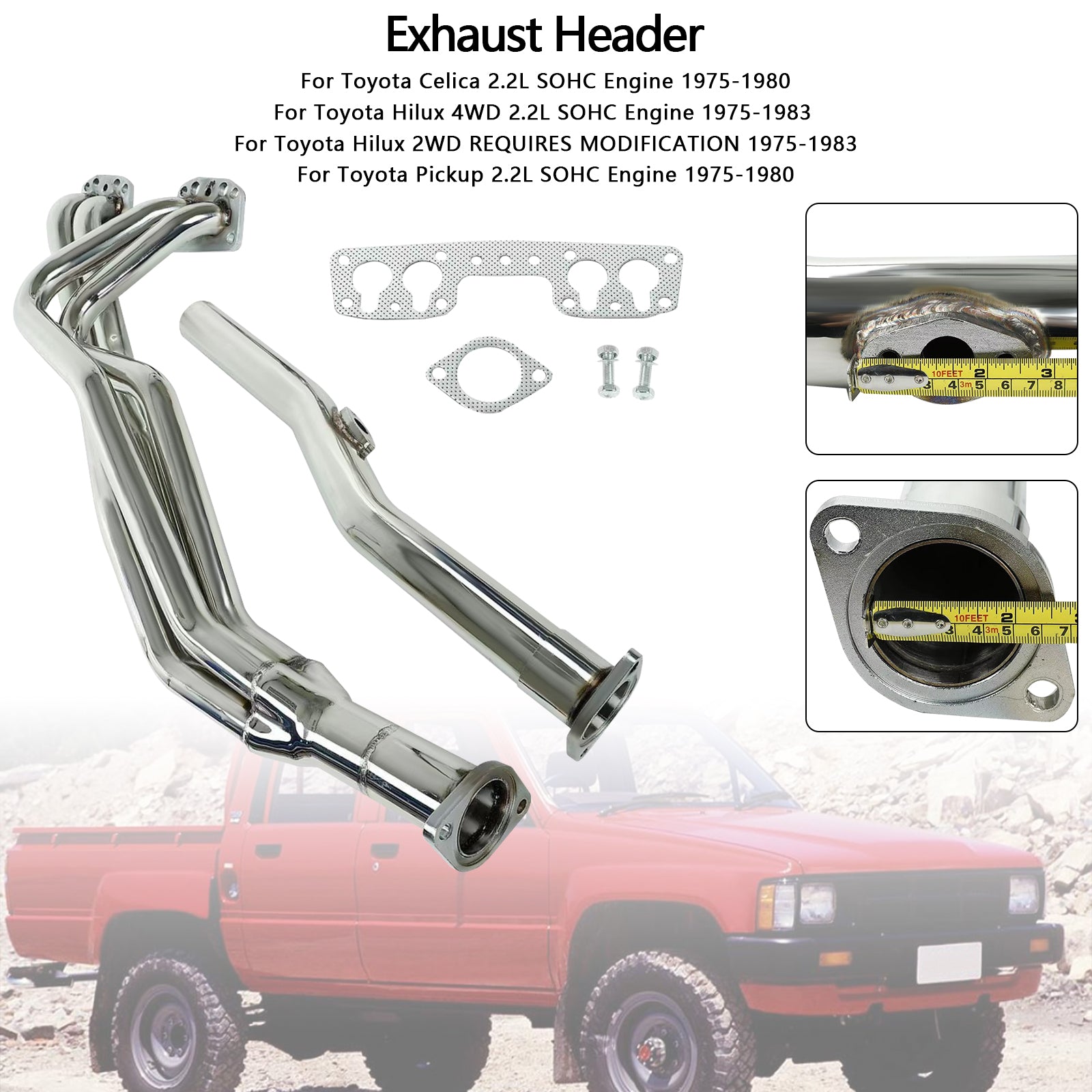 1975-1983 Toyota Hilux 4WD 2.2L SOHC motor eksosmanifold toppstykke