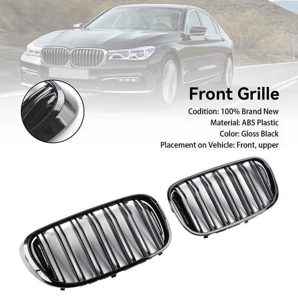 2015.07-2019.01 BMW 7 Series G11 Long-Wheel Base Pre-Facelift Black 2 Slat Front Kidney Grill Grille