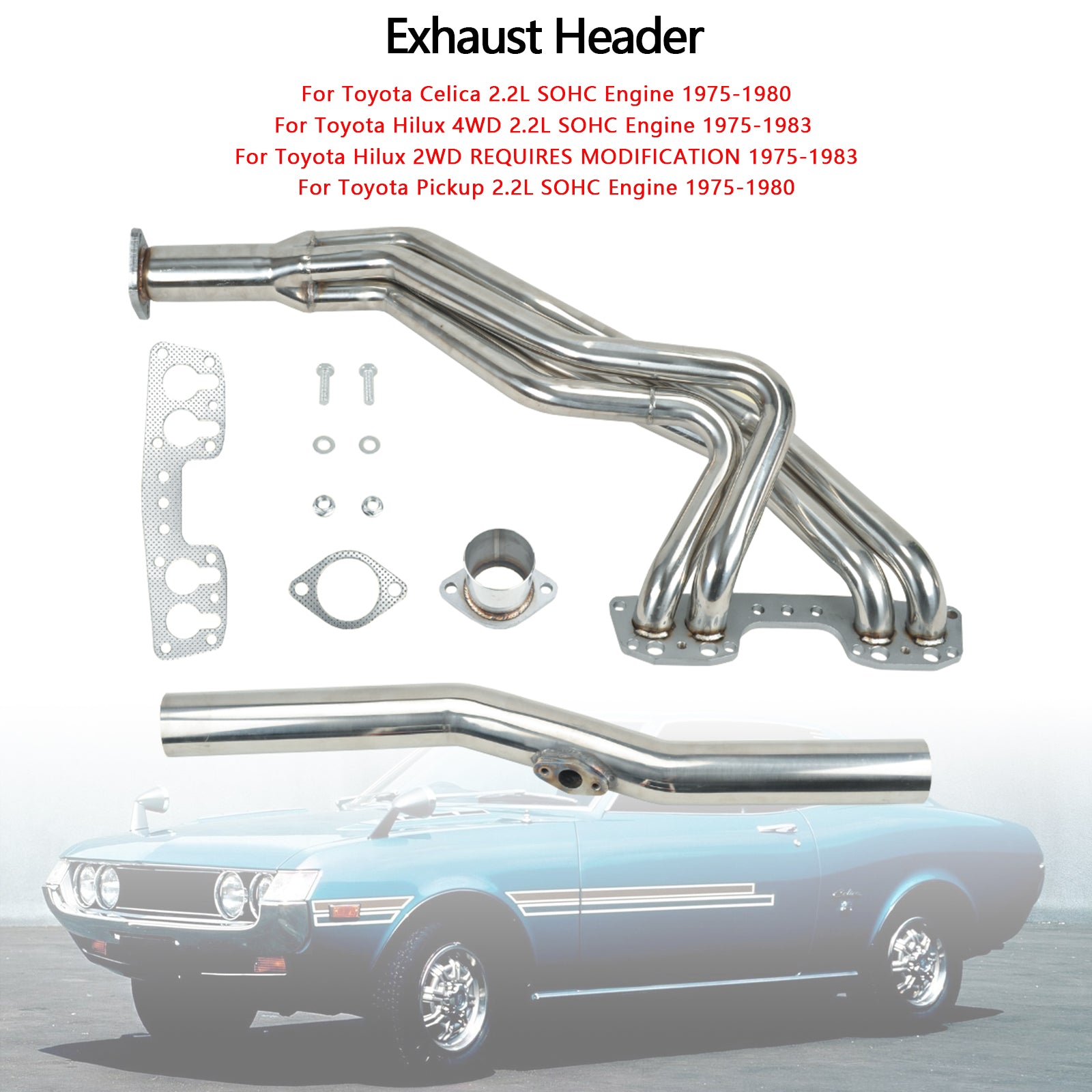 1975-1983 Toyota Hilux 4WD 2.2L SOHC motor eksosmanifold toppstykke