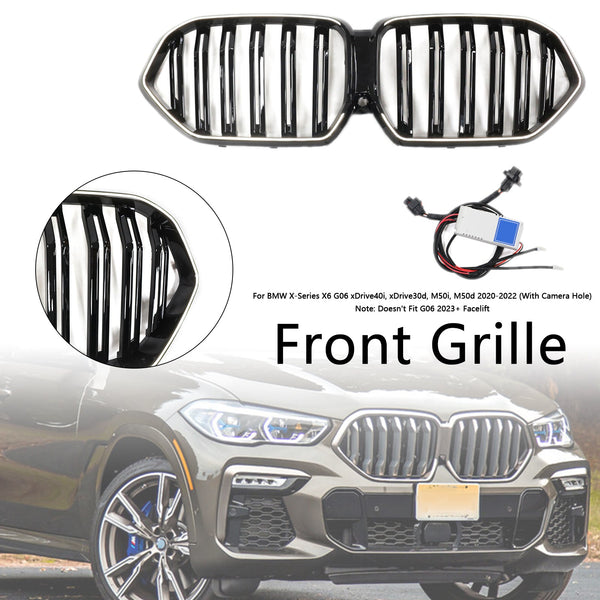 2020-2022 BMW X6 G06 M50i Gloss Black Front Bumper Grille W/Camera Hole Generic
