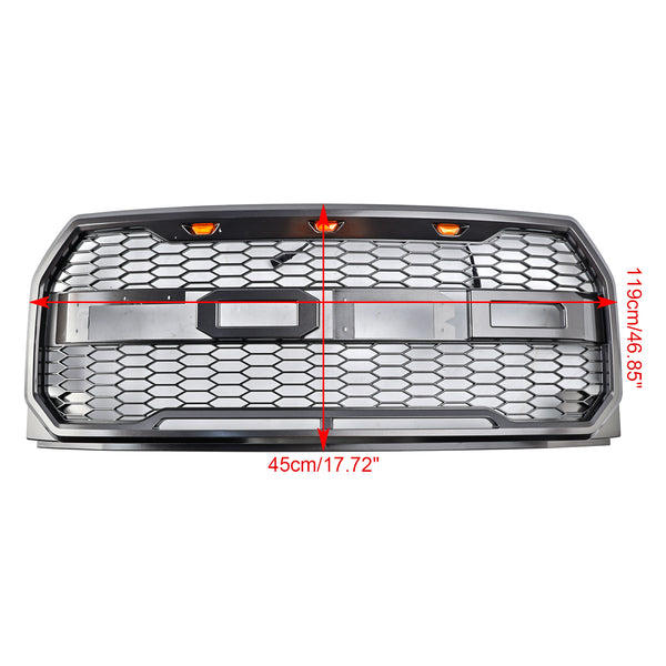 ABS Front Bumper Grill Grille Fit Ford F150 2015-2017 Raptor Style W/ LED