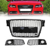 2009-2012 Audi A4/A4 Avant/S4 B8 Honeycomb Sport Mesh Hex Grill + Venstre Høyre Tåke Grill