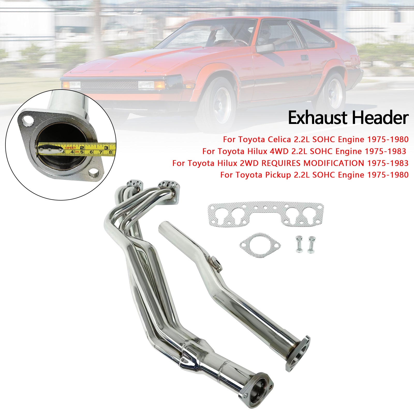 1975-1983 Toyota Hilux 4WD 2.2L SOHC motor eksosmanifold toppstykke