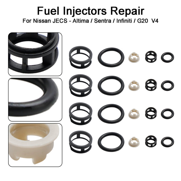 Nissan JECS 4Pcs Side Feed Fuel Injector Repair Kit Filters Seals O-Rings Pintle Caps