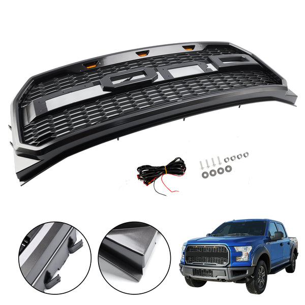 ABS Front Bumper Grill Grille Fit Ford F150 2015-2017 Raptor Style W/ LED