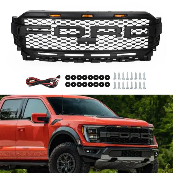 Ford F150 2021-2023 Raptor Fashion substituição ABS grade do para-choque dianteiro com LED