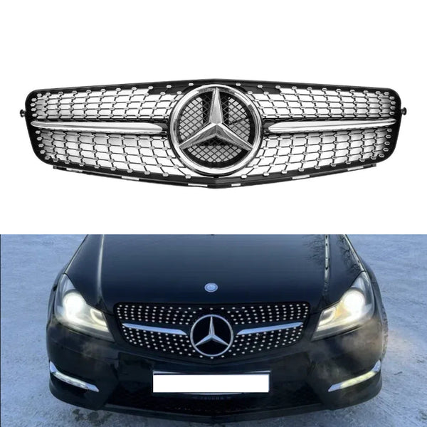 2008-2014 MercedesW204 C-Klass C300 C350 Diamond Benz Front Bumper Grill LED Emblem Grill