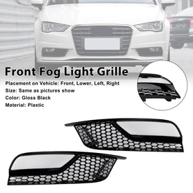 Gloss Black Front Fog Light Grill Covers Fit Audi A3 8V Sedan 2013-2016