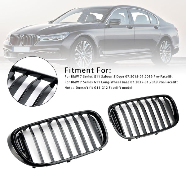 2015.7-2019.1 BMW 7 シリーズ G11 ロングホイール ベース フェイスリフト前 グロス ブラック フロント キドニー グリル ジェネリック