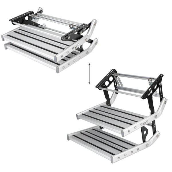 Aluminum Manual Double Pull Out Drop Down Folding Step Motorhome RV Campervan