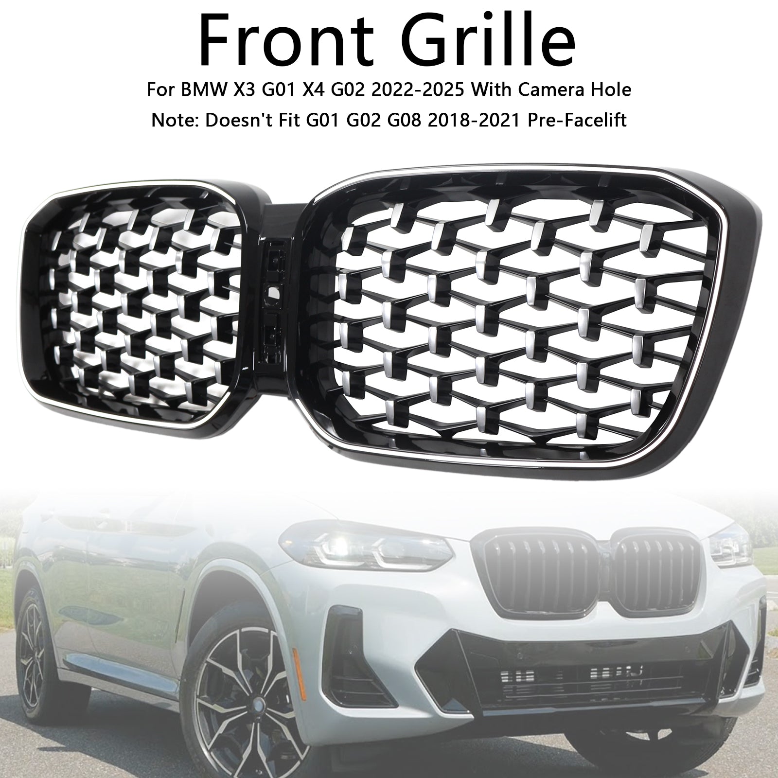 2022-2025 BMW X3 G01 X4 G02 Diamond přední nárazník Mřížka ledvin Generic