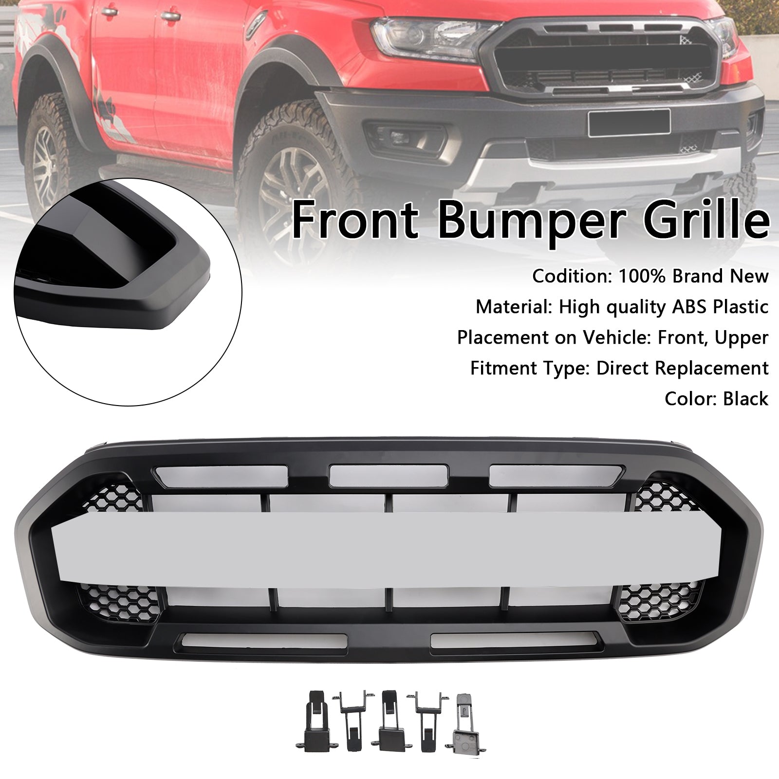 Ford Ranger 2019-2023 Raptor Style Front Bumper Grille Grill Black